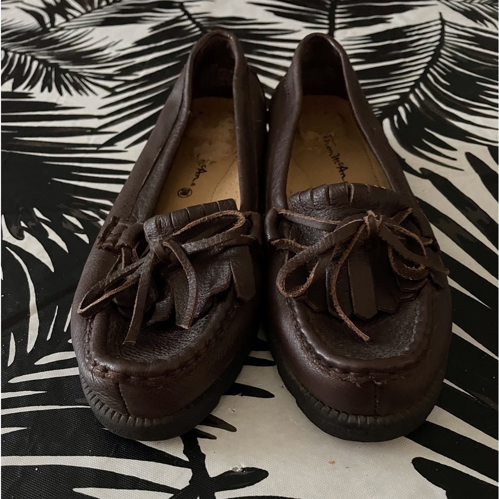 Thom Mcan Women Brown Leather Loafer ~ Black Rubber Soled ~ Size 6W